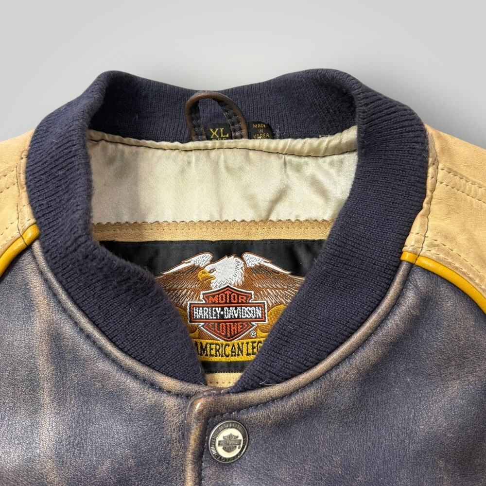 Harley Davidson Leather Jacket Mens XL Vintage Grand National Champion Big Logo - Picture 3 of 16
